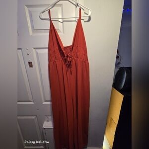 Rust Orange One Piece Jumpsuit with Smocked Bodice